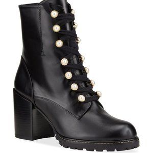 NWOB Stuart Weitzman Ivey Black Leather Pearl Mid Calf Boots
